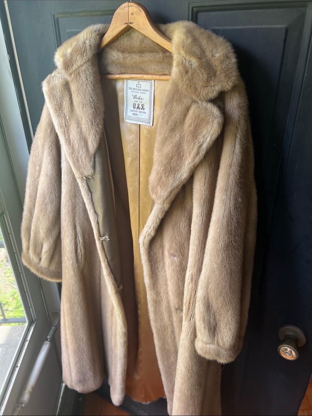 Vintage The Metzger group limited edition Faux Mink Coat in Lt Brown with hat.